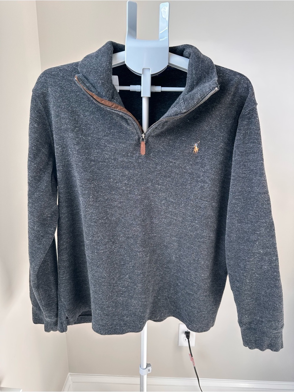Polo Ralph Lauren Estate Rib Quarter Zip Pullover Heather Gray Large 100% Cotton